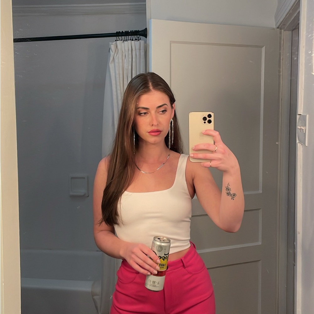 Express White Ribbed Crop Top